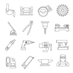 Metal working icons set, flat style