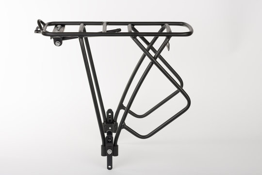 Rear bike rack made from aluminium square profile, studio photo, isolated on white background.