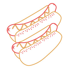 pair hot dogs bread and sausages food vector illustration