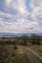 Sunrise and sunset over the buildings in the Zilina city. Slovakia	