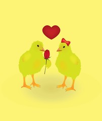 Two chickens in love, Valentines day card, vector