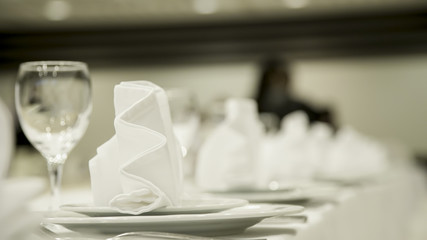 Napkin and Glasses in a Row Ready for Dinner on an Event