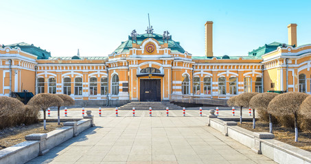 Xiangfang Railway Station, built in 1898, traditional Russian architecture. It is a station of the...