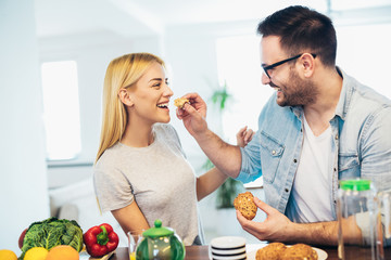 Couple having breakfast in the morning