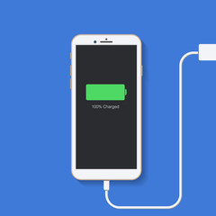 Charger. Phone charging. Plugged. Flat design. Vector illustration. 