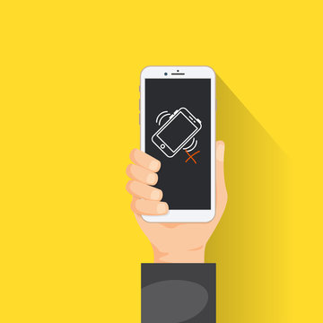 Phone Vibration Off And On. Smart Phone. Flat Design. Vector Illustration.  