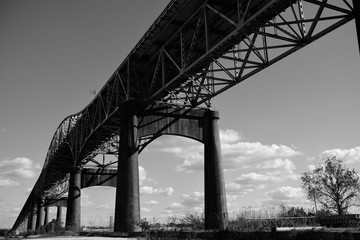 Underneath the Calcasieu River Bridge, or Louisiana World War II Memorial Bridge connecting Lake Charles and Westlake, Louisiana