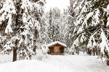 a wooden house in the Korouoma Nature Reserve, Finland. South Lapland, municipality of Posio.