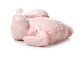 Fresh whole chicken on white background