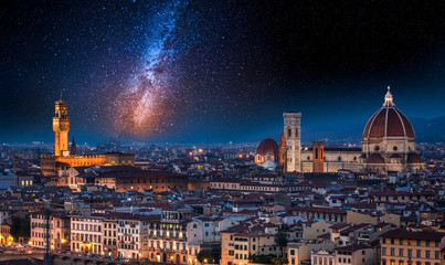 Milky way over Florence at night, Italy - obrazy, fototapety, plakaty