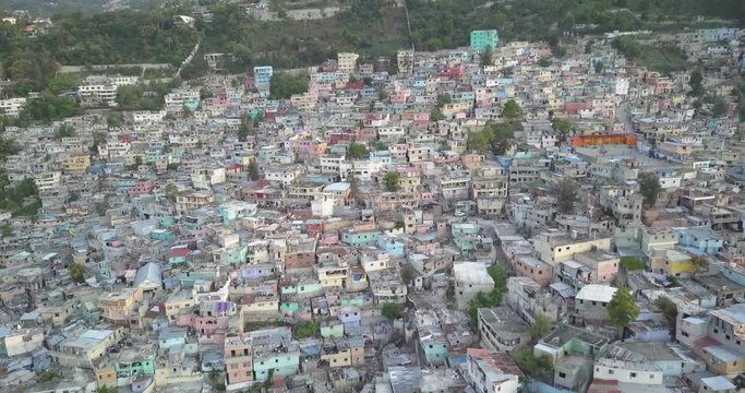 Aerial drone view of small colored houses in Port Au Prince, Haiti