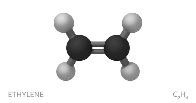 Ethylene molecule, rotating seamless loop, 3d animation, 4k 30fps