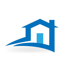 Blue house and road simple icon