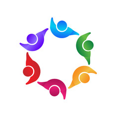 Teamwork students with hands up vector