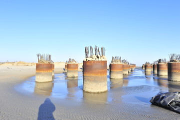 Concrete pile construction on the surface of the water