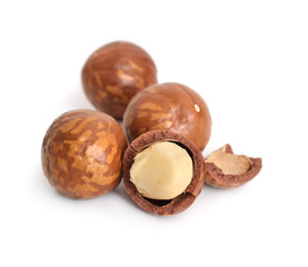 Macadamia nuts isolated on white background