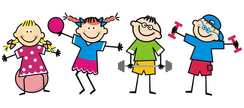Happy kids, fitness, funny vector illustration