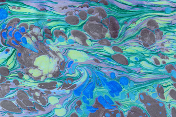 Fototapeta na wymiar Ink marble texture. Ebru handmade wave background. Kraft paper surface. Unique art illustration. Liquid marbling texture.