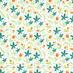  Hand drawn surface pattern design  with flowers in garden