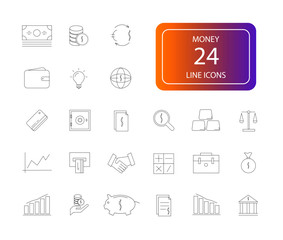 Line icons set. Money pack. Vector illustration