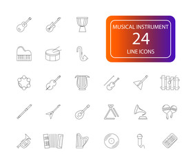 Line icons set. Musical instument pack. Vector illustration