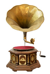 vintage gramophone isolate on white with clipping path for object, retro technology