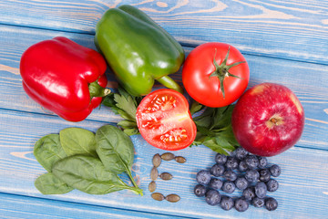 Products, ingredients containing vitamin E and dietary fiber, healthy nutrition concept