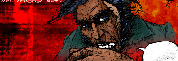 Illustration of a comic strip. Super Hero Comics. The image is ready for printing and the site. A frame from a graphic novel. © ae