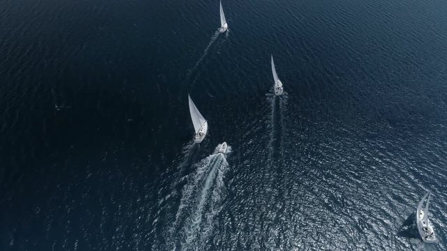 aerial view sailing yachts