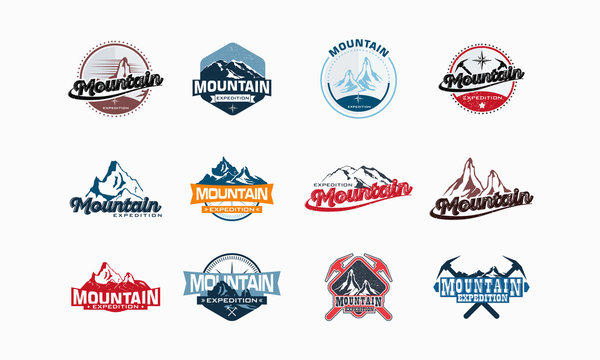 Set of Mountain Badge logo template, Collection of Abstract Mountain logo designs, Hiking logo designs