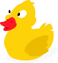 Yellow rubber ducky. Vector illustration isolated on white background. The character is a funny cute bird for printing, web, banner or poster. Corporate identity for the corporation.