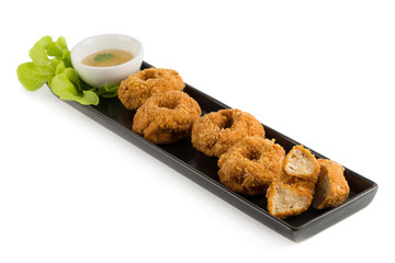 Fried shrimp pancake isolated on white background , Thai food