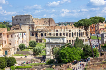Fototapeta na wymiar Scenic view over the ruins of the Roman Forum in Rome, Italy