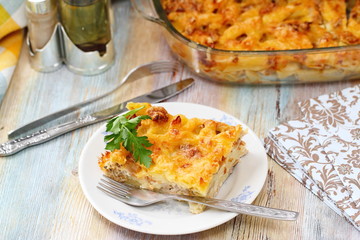 Casserole with pasta, meat and cheese