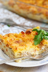 Casserole with pasta, meat and cheese