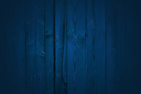 Blue Natural Wooden Plank With Gradient Effect. Background For Websites