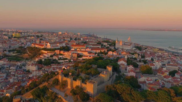 Lisbon, Portugal 4K Aerial video Lisbon Castle - The Castelo de Sao Jorge drone