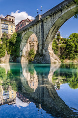 view of Devil's bridge at Cividale del Friuli, view of Cividale del Friuli from the devil's bridge. italy.
