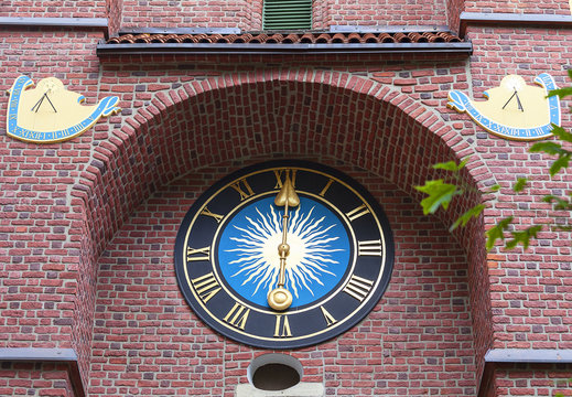 Eastern Orthodox Church, Cathedral of the Nativity of the Most Holy Mother of God, clock dumpling on facade, Wroclaw, Poland