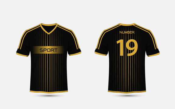 Black and gold pattern sport football kits, jersey, t-shirt design template  Stock Vector