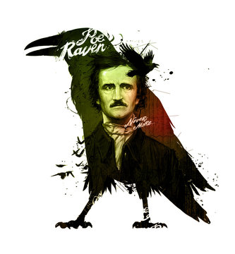 Edgar Allan Poe, drawing on isolated white background for print and web. Illustration, calligraphy for the interior. Painting graffiti on the wall. Design for a book or a collection of short stories.