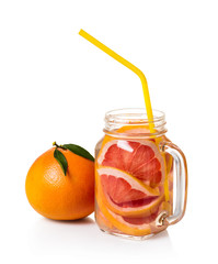 grapefruit beverage in a jar