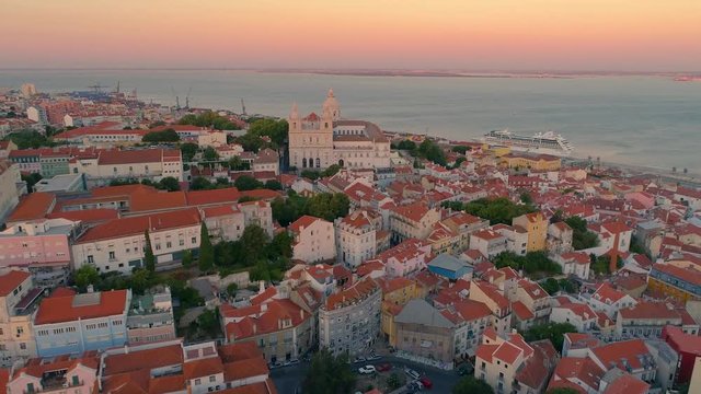 Lisbon, Portugal 4K Aerial video in motion of sun city centre drone