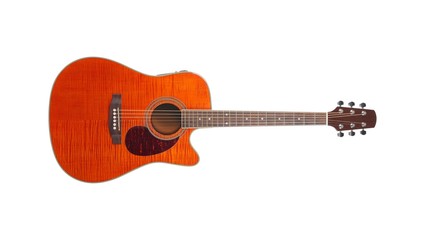 Musical instrument - Orange Flame maple cutaway acoustic guitar. Isolated