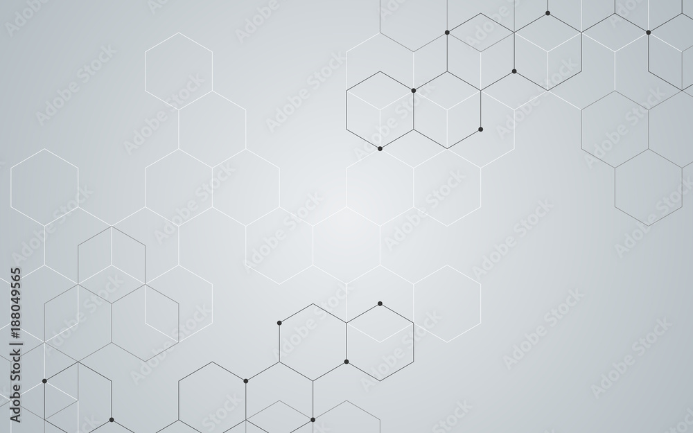 Wall mural illustration, hexagonal background. digital geometric abstraction with lines and dots. geometric abs