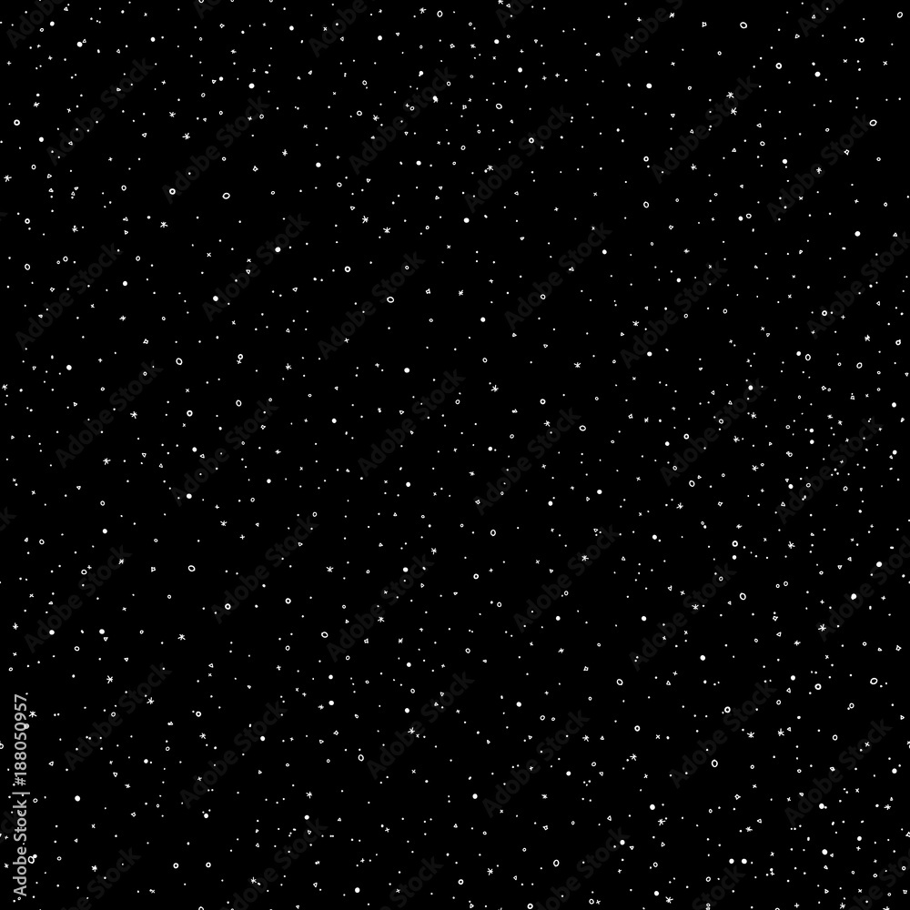 Wall mural starry sky hand draw seamless pattern, doodle rings and crosses in galaxy and stars style - endless 