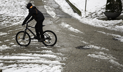 Cyclist in snow