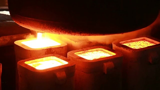 molten steel casting and rolled steel production at metallurgical works