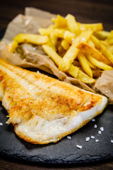Fish dish - fried fish fillet french fries 