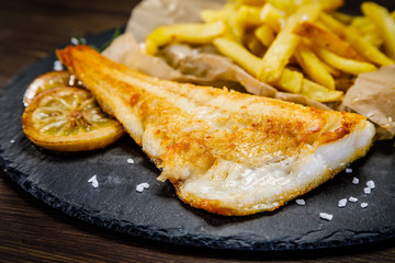 Fish dish - fried fish fillet french fries 
